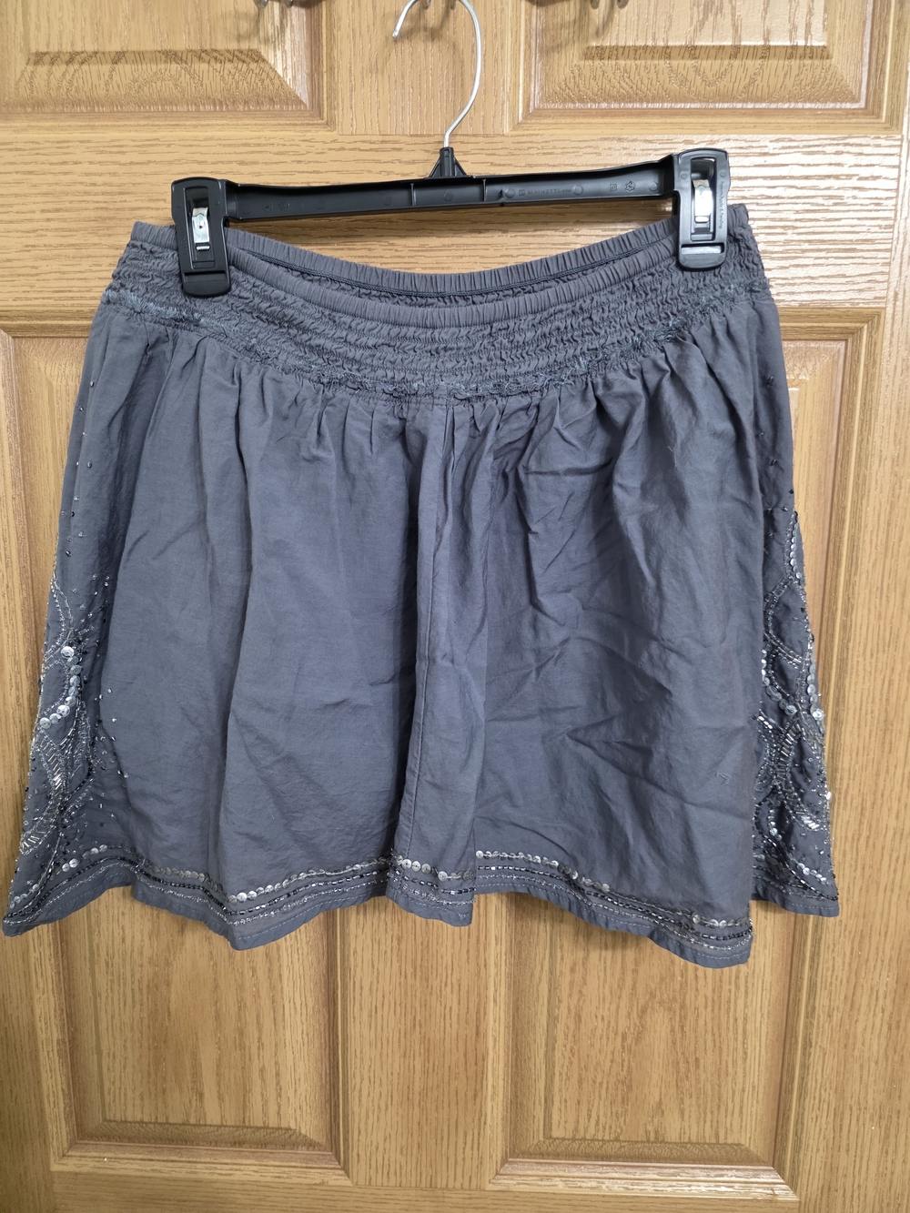 American Eagle Outfitters Charcoal Gray Embellished Smocked Skater Skirt
